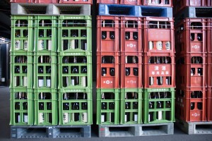 Crates of honkaku shochu ready for distribution.